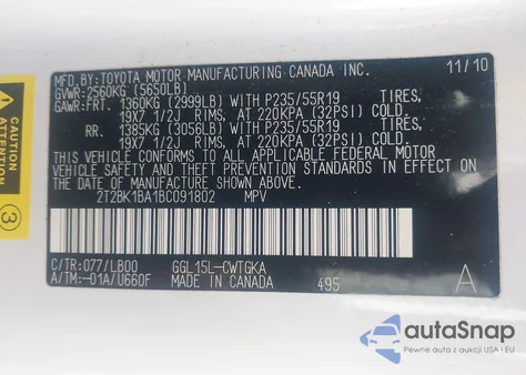 2011 Lexus Rx 350 z USA, uszkodzony, nr VIN 2T2BK1BA1BC091802